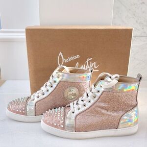 Christian Louboutin Lou Spikes Crystal Pink High-Tops